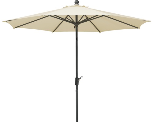 Parasol à manivelle Schneider Harlem Ø 270 cm h 260 cm naturel Parasol de jardin avec structure noire et toile beige