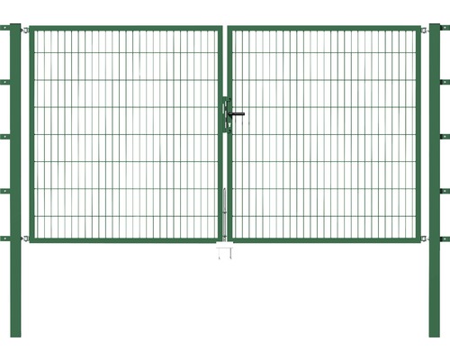 Portail double en grillage, 300 x 160 cm, avec poteaux 8 x 8 cm, vert