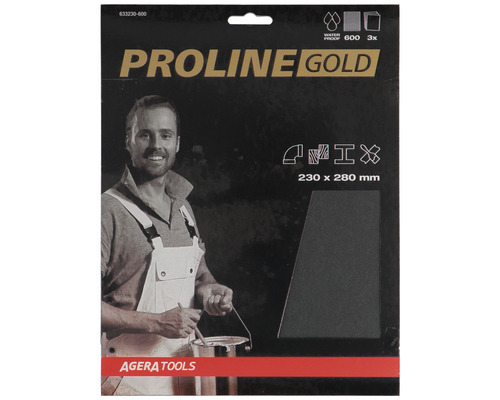 Papier à poncer pro PROLINE GOLD pour meulage humide P600 230x280 mm 3 pièces