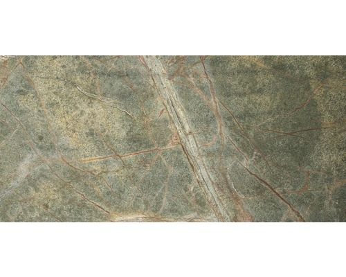 Nahaufnahme einer grünen Marmorplatte mit roten Adern