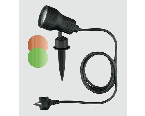 Projecteur de jardin avec piquet de terre, câble et filtres de couleur