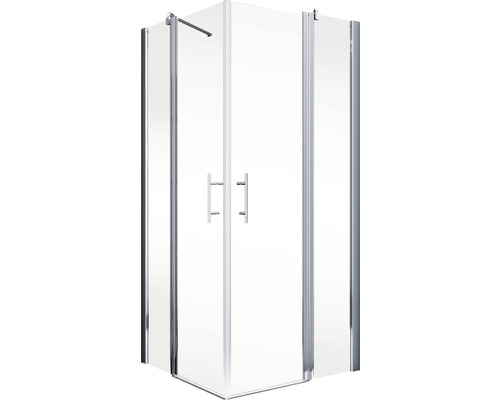 Cabine de douche d''angle avec portes en verre et poignées