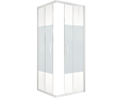Cabine de douche d''angle avec deux portes en verre et poignées