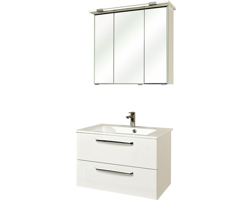 Set de meubles de salle de bains Pelipal Kumba lxhxp 77 x 200 x 50 cm couleur de façade blanc haute brillance avec vasque en fonte minérale blanc 99.77012509