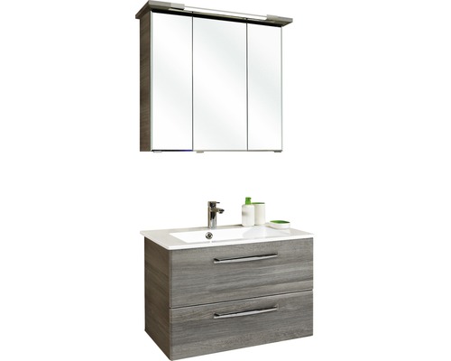 Set de meubles de salle de bains Pelipal Kumba lxhxp 77 x 200 x 50 cm couleur de façade graphite structure transversale avec vasque en fonte minérale blanc 99.77012519