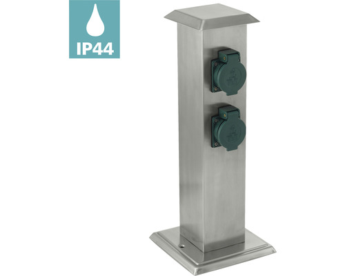 Prise de jardin en acier inoxydable avec deux prises et indice de protection IP44