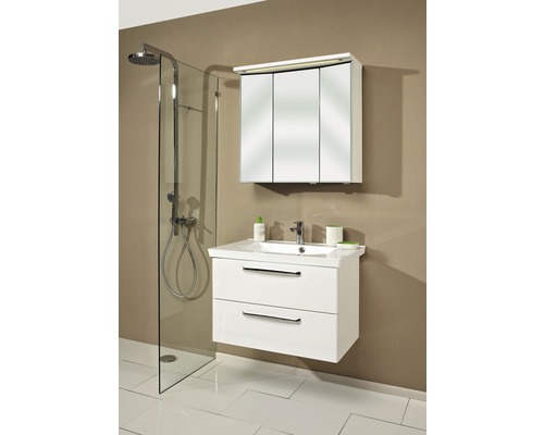 Set de meubles de salle de bains Pelipal Kumba lxhxp 80 x 200 x 51 cm couleur de façade blanc haute brillance avec vasque en fonte minérale blanc 99.77022109