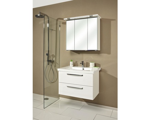 Set de meubles de salle de bains Pelipal Kumba lxhxp 80 x 200 x 51 cm couleur de façade blanc haute brillance avec vasque en fonte minérale blanc 99.77022509