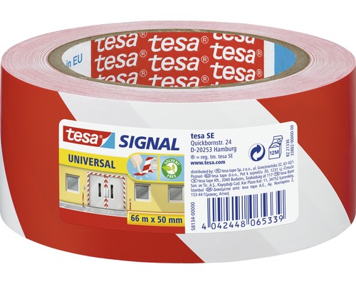 Tesa Markierklebeband Universal Warnband rot weiß 5 cm x 66 m