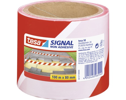 Tesa Signal Absperrband Warnband rot weiß 8 cm x 100 m
