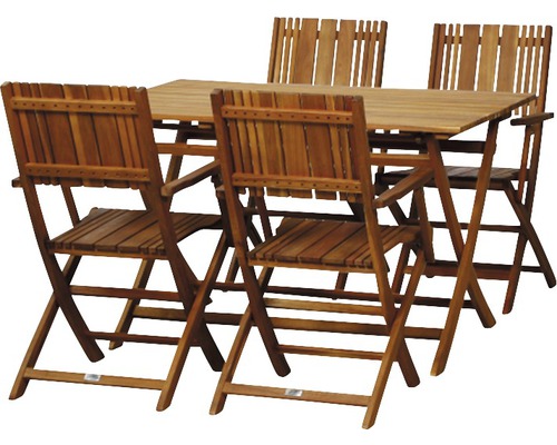 Ensemble de meubles de jardin Falun fauteuil pliant 4 places 5 pces marron