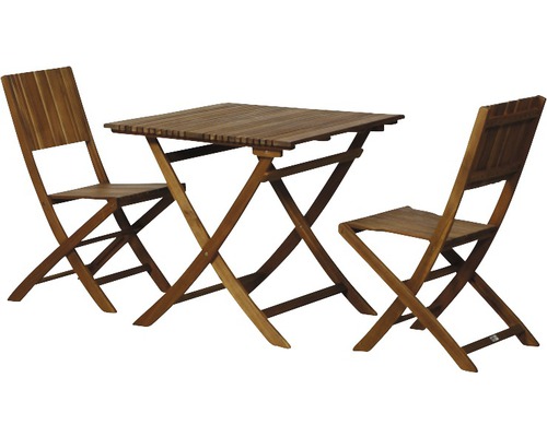 Klappstuhl Gardamo Falun SET 3-teilig 2 x Stuhl, 1 x Gartentisch 80 x 80 Gartentischgruppe mit zwei Klappstühlen aus Holz