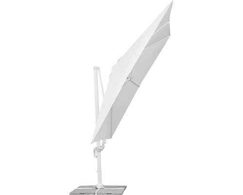 Parasol excentré blanc sur un socle gris