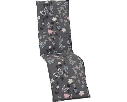 Coussin pour chaise longue 175 x 48 cm polycoton gris anthracite blanc Coussin de chaise de jardin avec motif papillon, fleur et oiseau