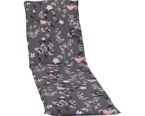 Coussin pour chaise longue 190 x 57 cm polycoton gris anthracite blanc Coussin de chaise de jardin avec motif d''oiseaux et de papillons