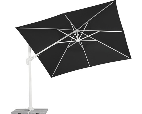 Parasol déporté avec abat-jour carré noir et structure blanche