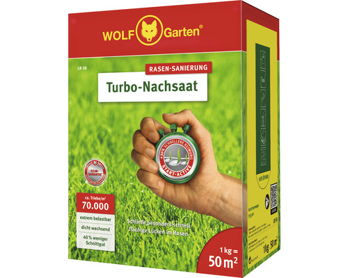 Wolf Garten Logo Rasensanierung Turbo-Nachsaat Packung
