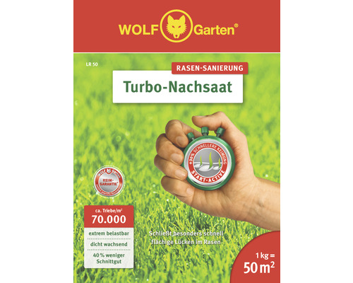Rasensamen WOLF-Garten Turbo Nachsaat LR 1 kg 50 m² Wolf Garten Turbo-Nachsaat für Rasenreparatur, 1 kg Packung