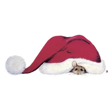 Illustration d''une souris sous un chapeau de Père Noël
