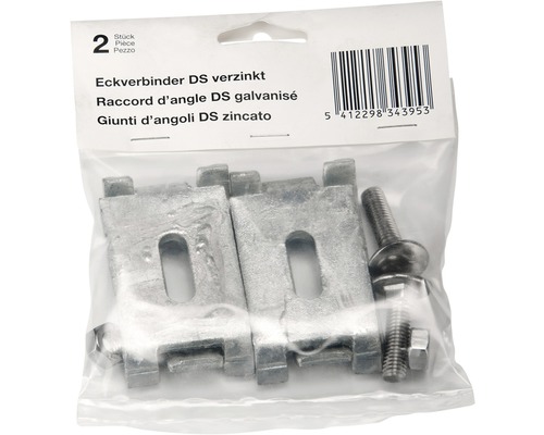 Verpackung mit zwei verzinkten Eckverbindern inklusive Schrauben