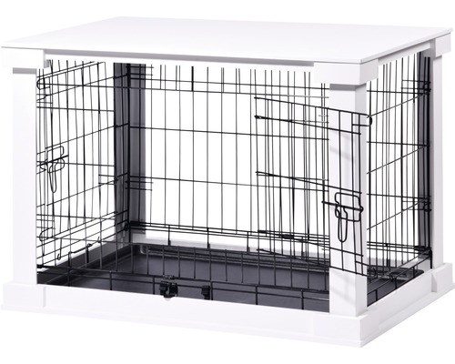 Boîte de maison pour chien blanche avec grille métallique