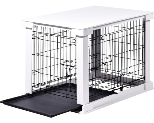 Cage pour chien blanche avec tiroir coulissant
