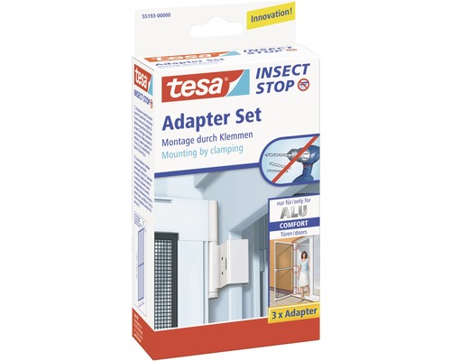 Adapter-Set für Klemmmontage tesa Insect Stop Comfort Alu weiss 3er-Pack