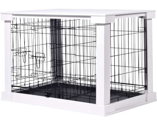 Cage pour chien avec cadre en bois et grille métallique