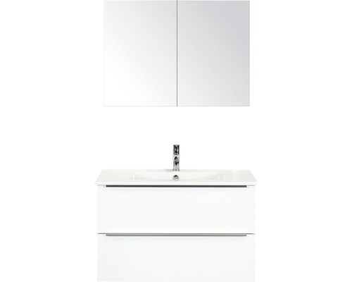Badmöbel-Set Sanox Pulse BxHxT 91 x 170 x 51 cm Frontfarbe weiß hochglanz mit Waschtisch Keramik weiß
