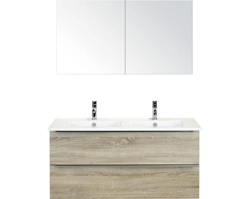 Set de meubles de salle de bains Sanox Pulse lxhxp 121 x 170 x 51 cm couleur de façade gris chêne avec vasque en céramique blanc