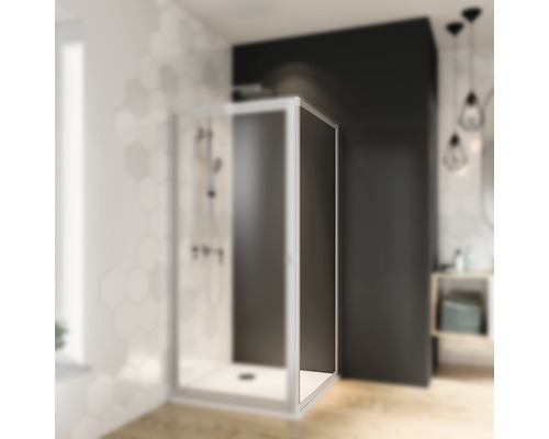 Paroi latérale Breuer Fara 4 90 cm verre transparent profilé couleur argent mat Cabine de douche dans salle de bains avec des accents noirs