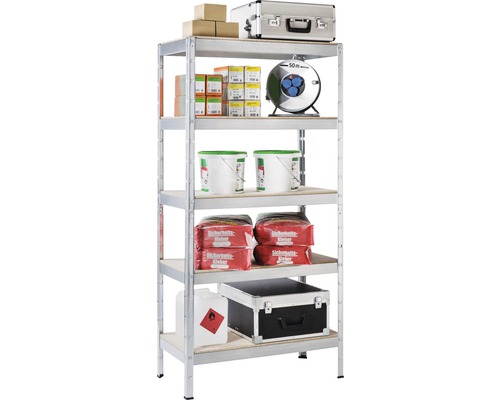 Étagère emboîtable pour charges lourdes Schulte zingué 1800x900x450 mm 5 tablettes en bois capacité de charge 1400 kg Étagère emboîtable pour charges lourdes Schulte zingué 1800x900x450 mm 5 tablettes en bois capacité de charge 1400 kg