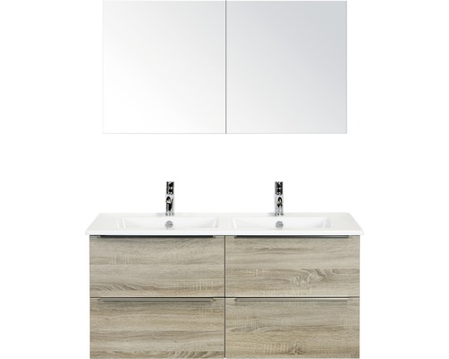 Set de meubles de salle de bains Sanox Pulse lxhxp 121 x 170 x 51 cm couleur de façade gris chêne avec vasque en céramique blanc