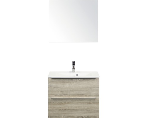 Badmöbel-Set Sanox Pulse BxHxT 70 x 170 x 50 cm Frontfarbe eiche grau mit Waschtisch Mineralguss weiß und Waschtischunterschrank Waschtisch Spiegel