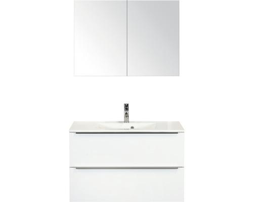 Badmöbel-Set Sanox Pulse BxHxT 90 x 170 x 50 cm Frontfarbe weiß hochglanz mit Waschtisch Mineralguss weiß