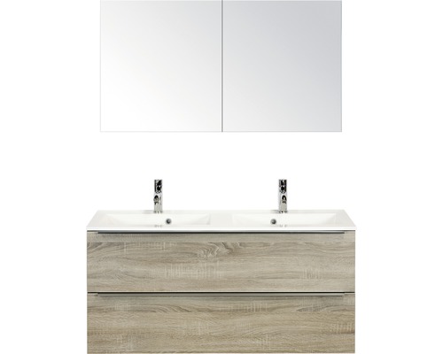 Set de meubles de salle de bains Sanox Pulse lxhxp 120 x 170 x 50 cm couleur de façade chêne gris avec vasque en fonte minérale blanc