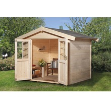 Abri de jardin en bois avec double porte et façade vitrée