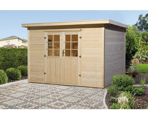 Abri de jardin weka en bois massif 28mm taille 2 avec plancher 295x240 cm naturel