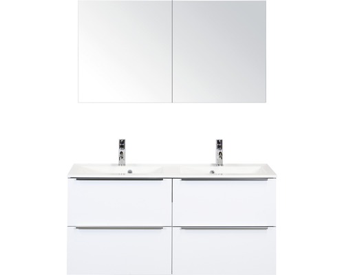 Badmöbel-Set Sanox Pulse BxHxT 120 x 170 x 50 cm Frontfarbe weiß hochglanz mit Waschtisch Mineralguss weiß