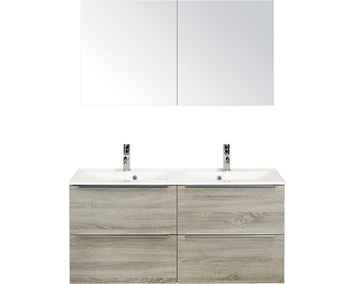 Set de meubles de salle de bains Sanox Pulse lxhxp 120 x 170 x 50 cm couleur de façade chêne gris avec vasque en fonte minérale blanc