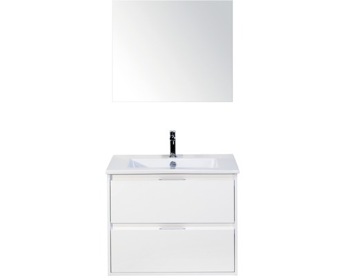 Set de meubles de salle de bains Sanox Porto lxhxp 71 x 170 x 51 cm couleur de façade blanc haute brillance avec vasque céramique blanc et meuble sous vasque vasque miroir