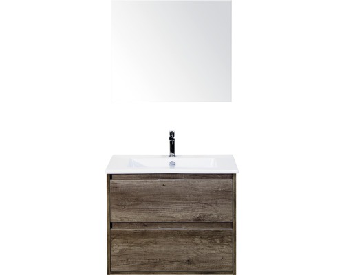 Set de meubles de salle de bains Sanox Porto lxhxp 71 x 170 x 51 cm couleur de façade nebraska oak avec vasque céramique blanc et meuble sous vasque vasque miroir