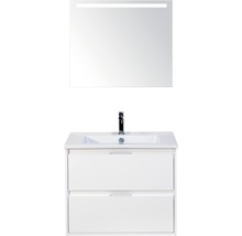 Badmöbel-Set Sanox Porto BxHxT 71 x 170 x 51 cm Frontfarbe weiß hochglanz mit Waschtisch Keramik weiß und Waschtischunterschrank Waschtisch Spiegel mit LED-Beleuchtung