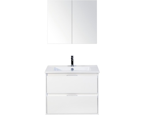 Badmöbel-Set Sanox Porto BxHxT 71 x 170 x 51 cm Frontfarbe weiß hochglanz mit Waschtisch Keramik weiß