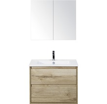 Badmöbel-Set Sanox Porto BxHxT 71 x 170 x 51 cm Frontfarbe eiche natur mit Waschtisch Keramik weiß