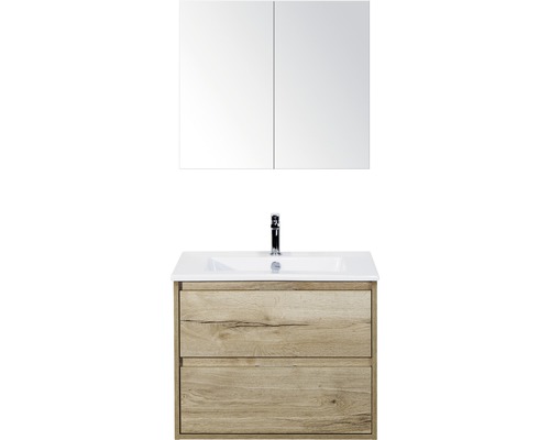 Set de meubles de salle de bains Sanox Porto lxhxp 71 x 170 x 51 cm couleur de façade chêne naturel avec vasque céramique blanc
