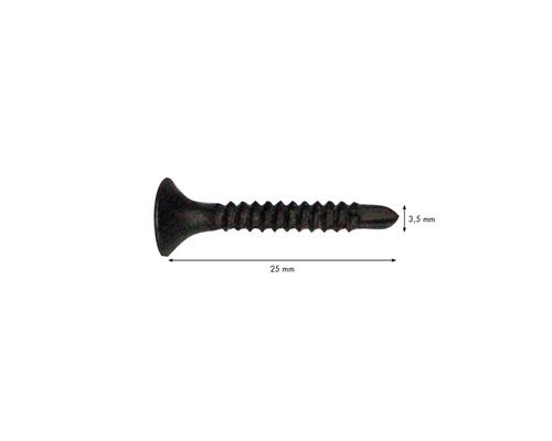 Einzelne Schraube mit den Maßen 25 mm Länge und 3,5 mm Durchmesser