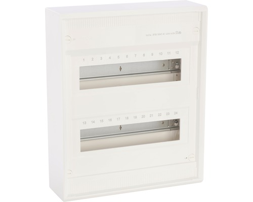 Petit boîtier de distribution en saillie à 2 rangées sans porte blanc Hager VA24CN Boîtier de distribution pour l''intérieur avec 24 modules
