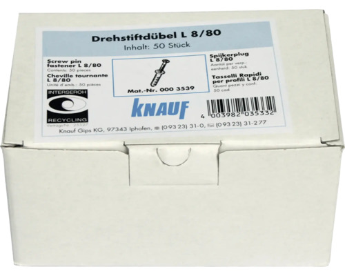 Cheville à visser Knauf L 8/80, 50 pièces par paquet