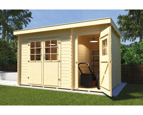 Gartenhaus weka 254 Gr. 1 inkl. Fußboden 390 x 246 cm natur Gartenhaus aus Holz mit Doppeltür und geöffneter Einzeltür